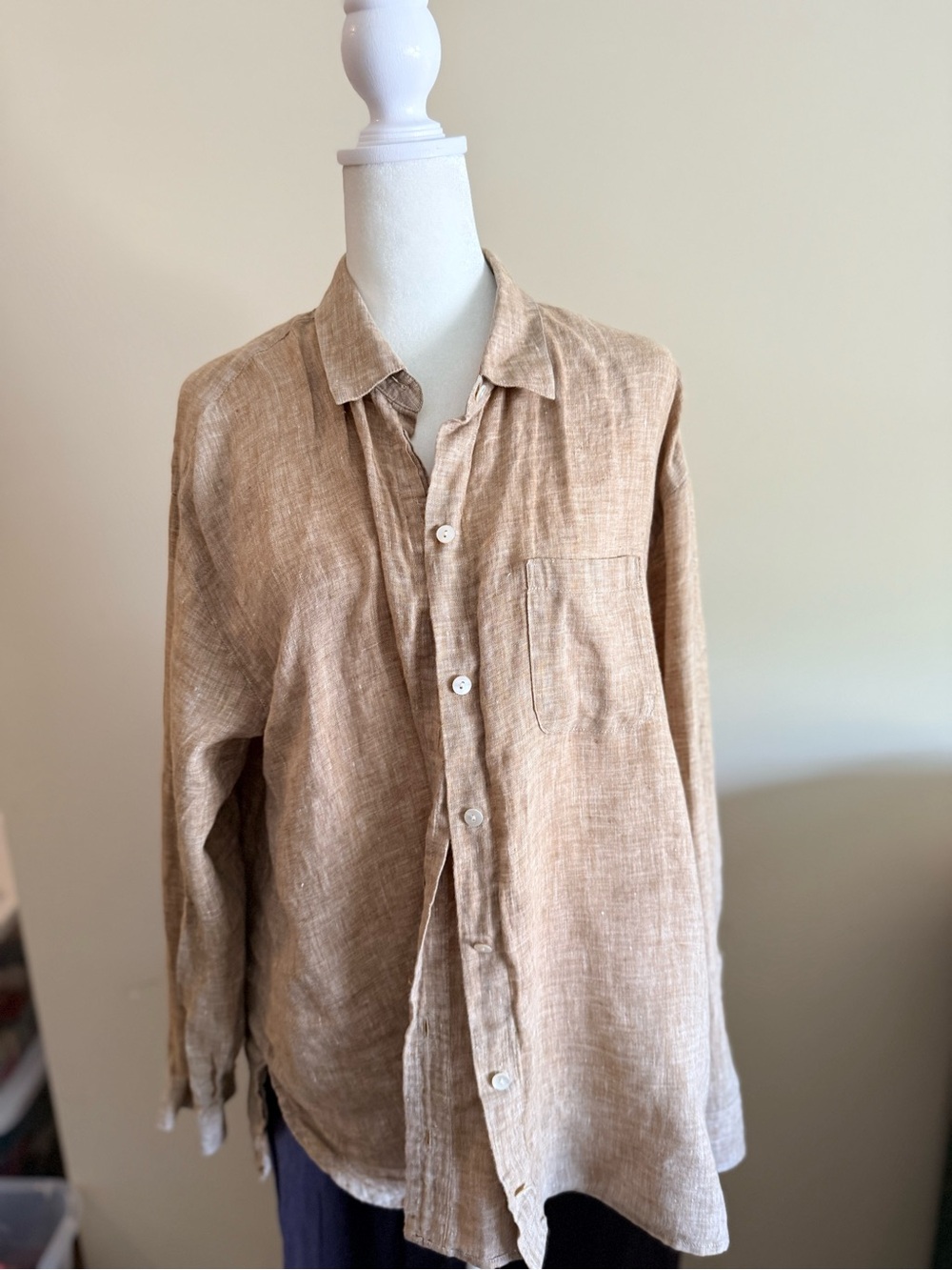 J Jill Lightweight Linen Button-Up Shirt — Beige Sz l love linen